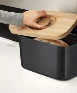 Joseph Joseph Bread Bin With Bamboo Lid Black