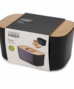 Joseph Joseph Black Bread Bin with Bamboo Lid