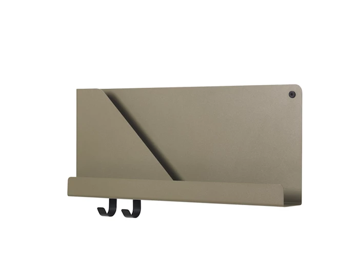 Muuto 51 w x 22 h cm Olive Steel Folded Shelves 1 Muuto 51 w x 22 h cm Olive Steel Folded Shelves