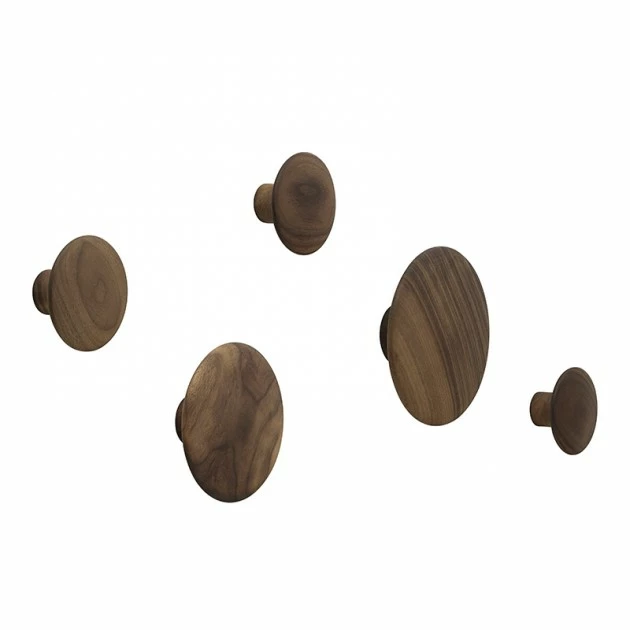 Muuto Set of 5 Walnut Wooden Dots Wall Coat Rack 1 Muuto Set of 5 Walnut Wooden Dots Wall Coat Rack
